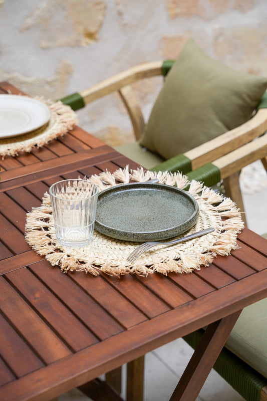 Set de table rond en palme – finition franges en raphia