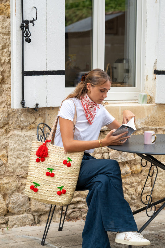 Sac cerises brodé à la main