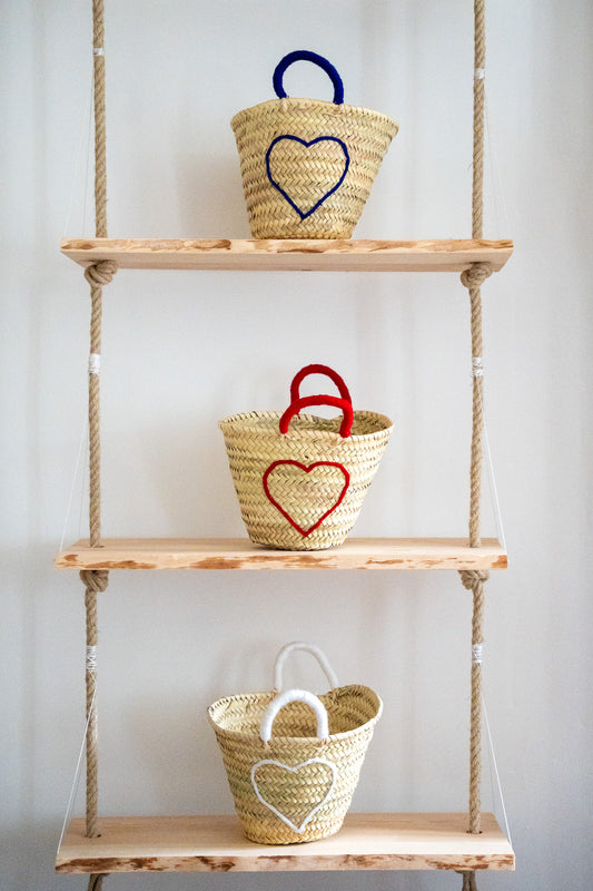 Petit panier enfant - broderie laine & anses colorées