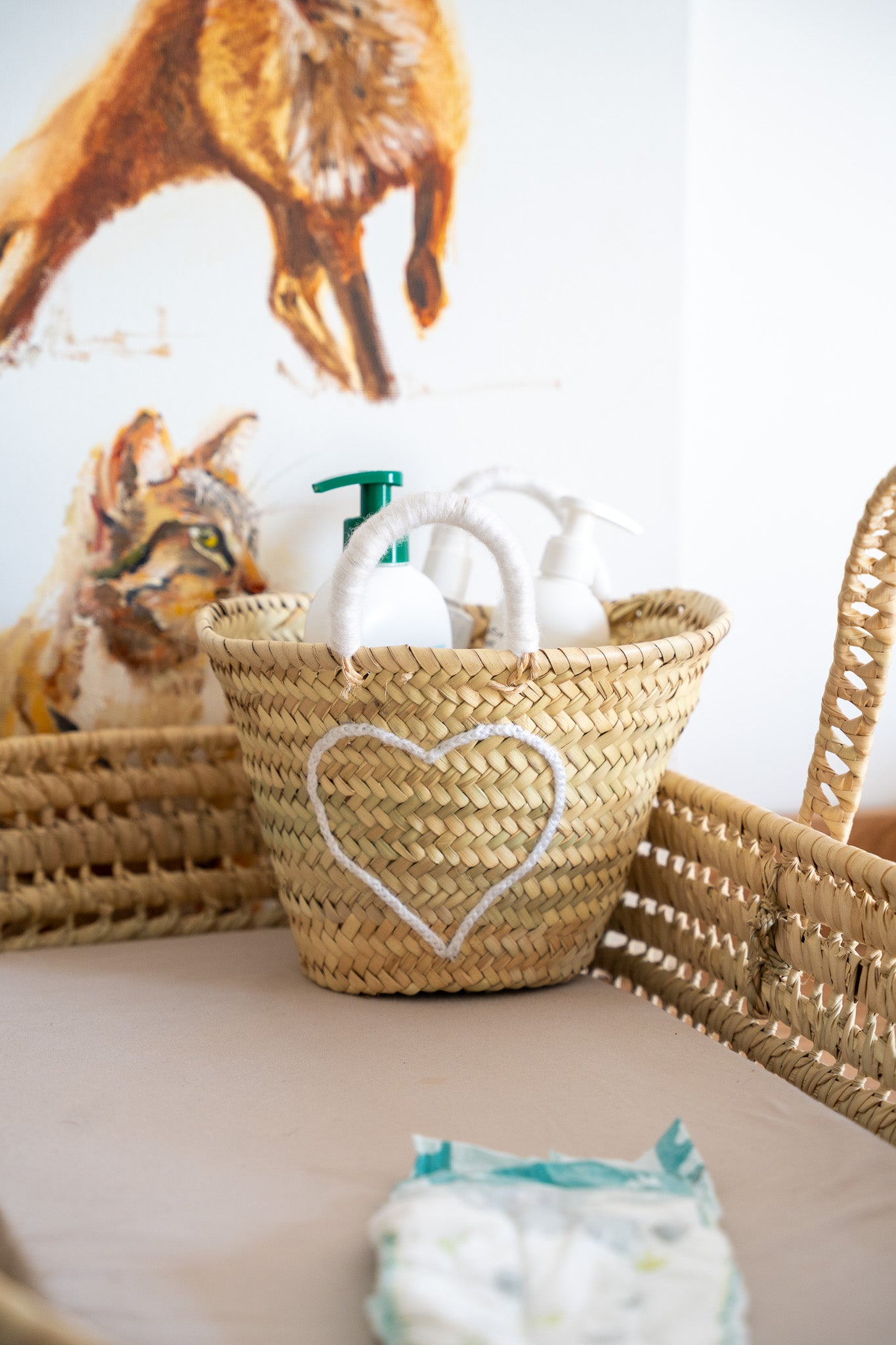 Petit panier enfant - broderie laine & anses colorées