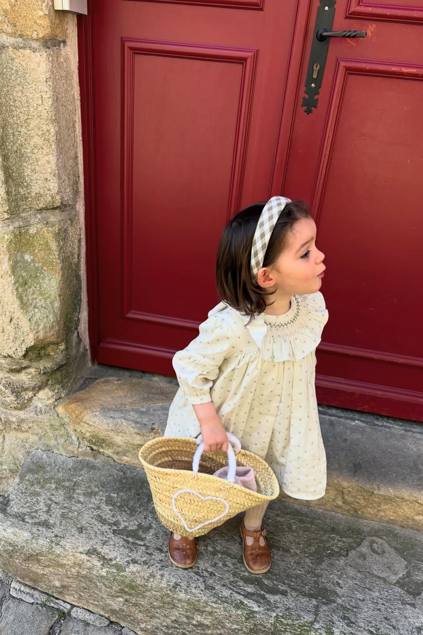 Petit panier enfant - broderie laine & anses colorées